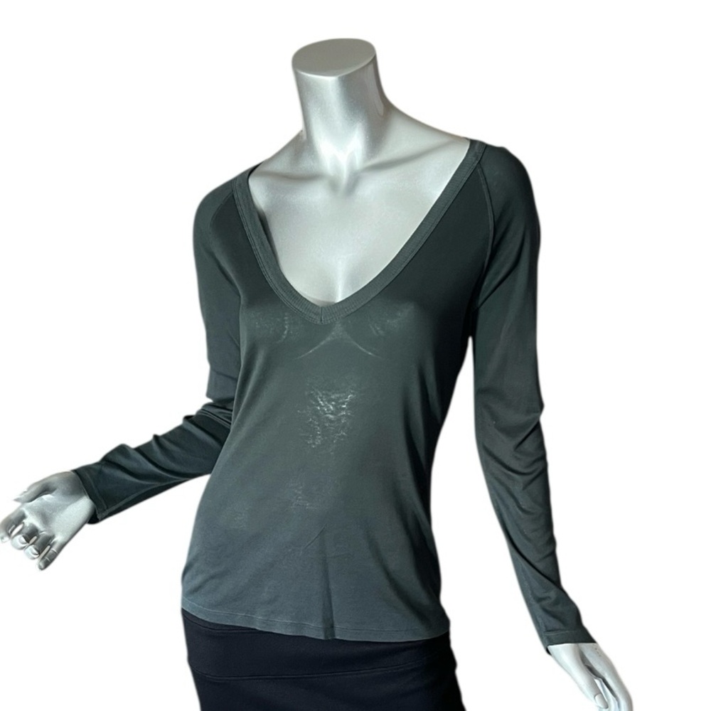 Schiesser 38 Women’s Small Medium Dark Grey Cotton Deep V Neck Long Sleeve Shirt